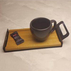 سینی سرو قهوه چوبی دسته فلزی